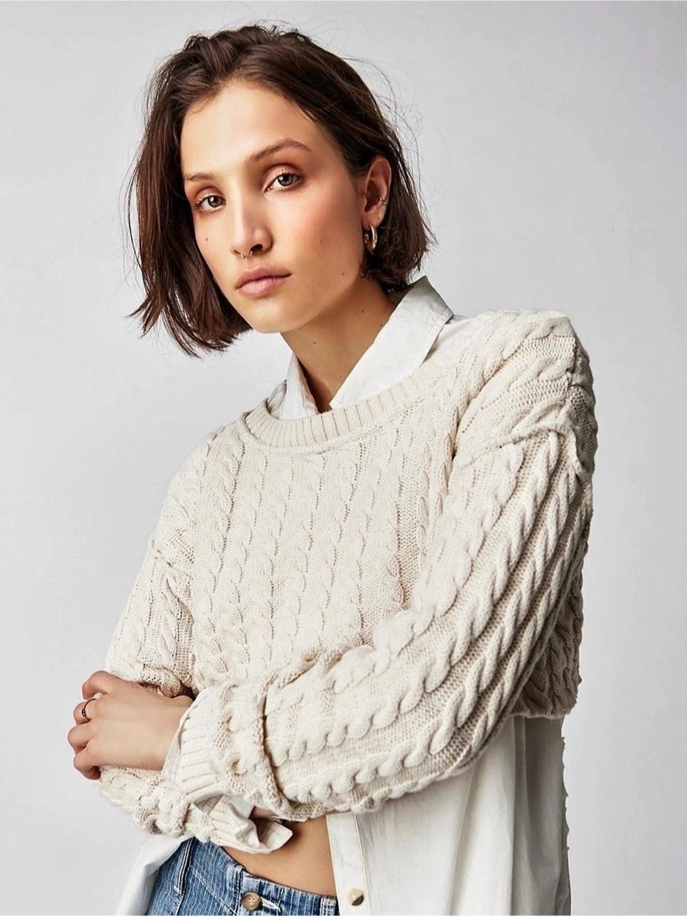 Free People Tuesday Cable Crop Sweater Cable Knit Crop Sweater Size Small Like